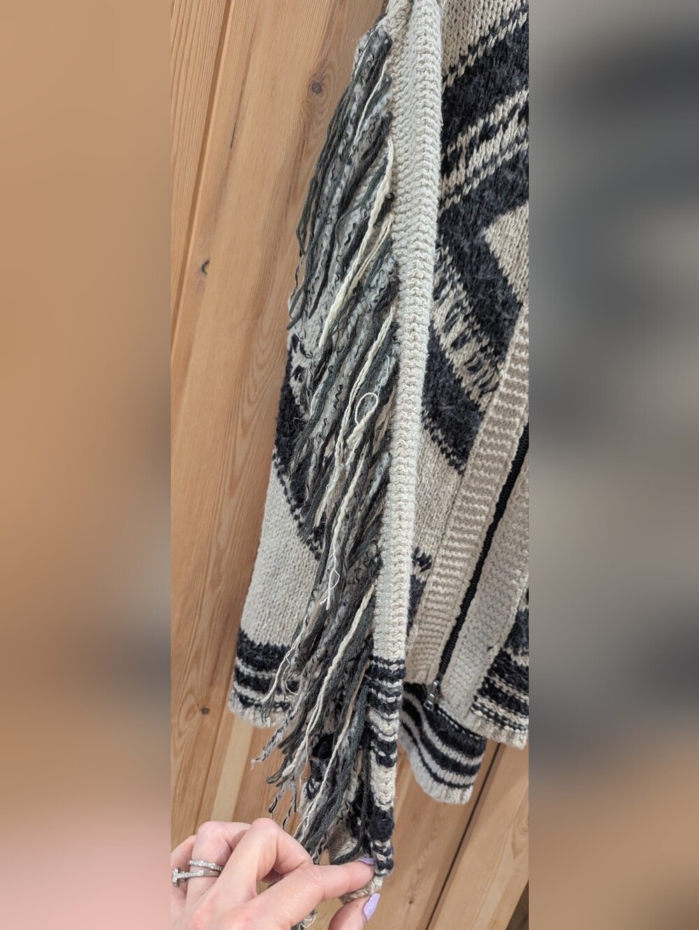 Free People Hooded Zip Cardigan in Beige and Black - Picture 6 of 10